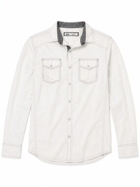 BKE Standard Fit Mens S White Long Sleeve Snap Button Western Shirt